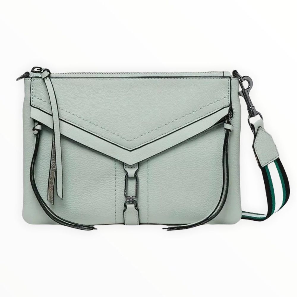 Botkier Trigger Flat Zip Crossbody Bag Detachable Nylon Strap in Soft Sage NWT